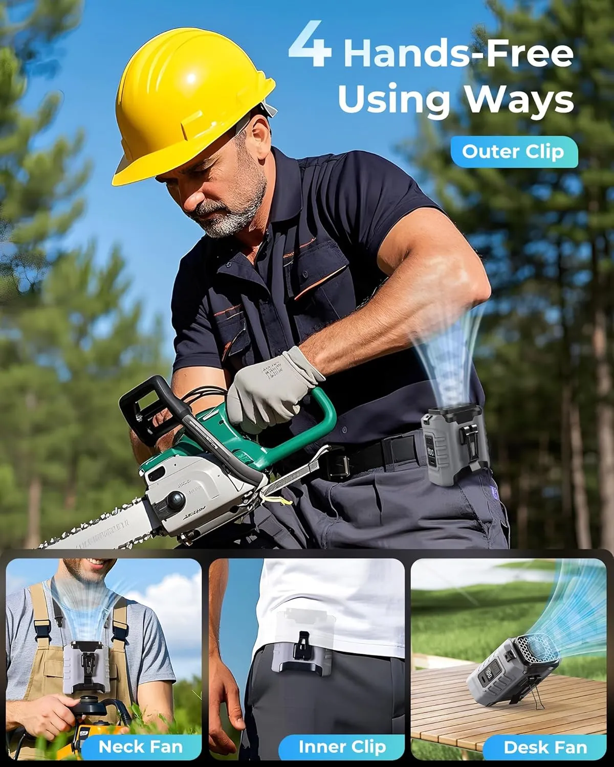 Portable Waist Fan, 2025 10000mAh Waist Fan Clip on Wearable Belt, 5 Speeds Adjustable Shirt Fans with up to 25H of Working Time, Hands-Free Hanging Neck Belt Fans for Camping, Outdoor, Jobsite-Grey