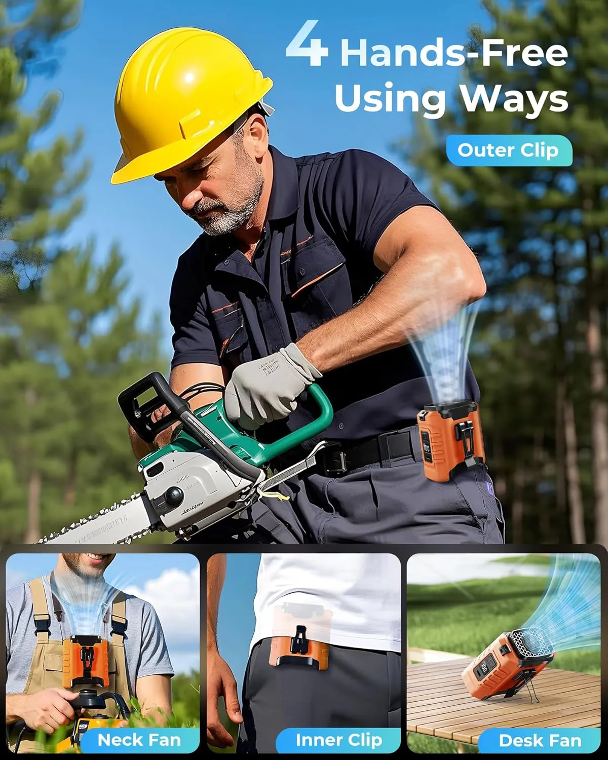 Portable Waist Fan, 2025 10000mAh Waist Fan Clip on Wearable Belt, 5 Speeds Adjustable Shirt Fans with up to 25H of Working Time, Hands-Free Hanging Neck Belt Fans for Camping, Outdoor, Jobsite-Orange