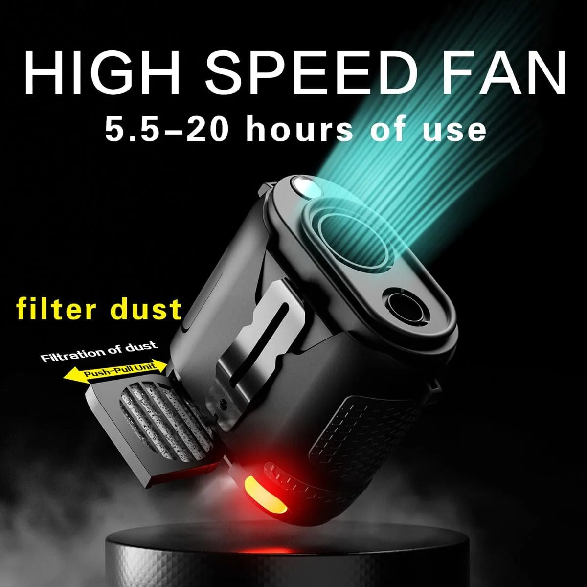 Portable Waist Fan 2025 Upgrade, Personal Fan Clip on with Rechargeable Battery operated, 24H Cooling,5 Speeds,16500RPM Hands-Free Belt Neck Fan for Outdoor Jobsite Gardening Camping Travel (Black)