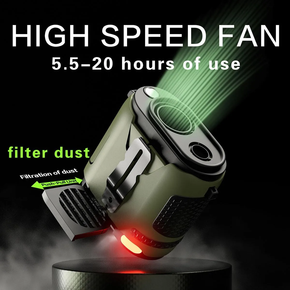 Portable Waist Fan 2025 Upgrade , Personal Fan Clip on with Rechargeable Battery operated, 24H Cooling,5 Speeds,16500RPM Hands-Free Belt Neck Fan for Outdoor Jobsite Gardening Camping Travel (Green)