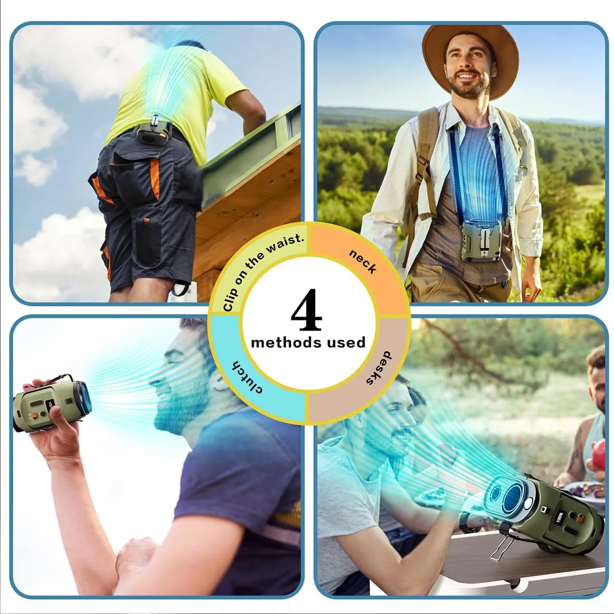 Portable Waist Fan 2025 Upgrade , Personal Fan Clip on with Rechargeable Battery operated, 24H Cooling,5 Speeds,16500RPM Hands-Free Belt Neck Fan for Outdoor Jobsite Gardening Camping Travel (Green)