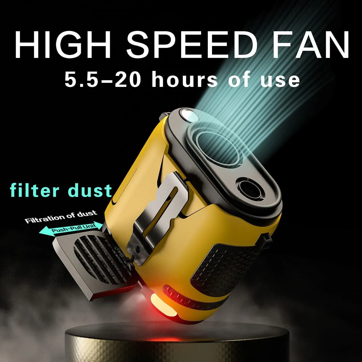 Portable Waist Fan 2025 Upgrade, Personal Fan Clip on with Rechargeable Battery operated, 24H Cooling,5 Speeds,16500RPM Hands-Free Belt Neck Fan for Outdoor Jobsite Gardening Camping Travel (Yellow)