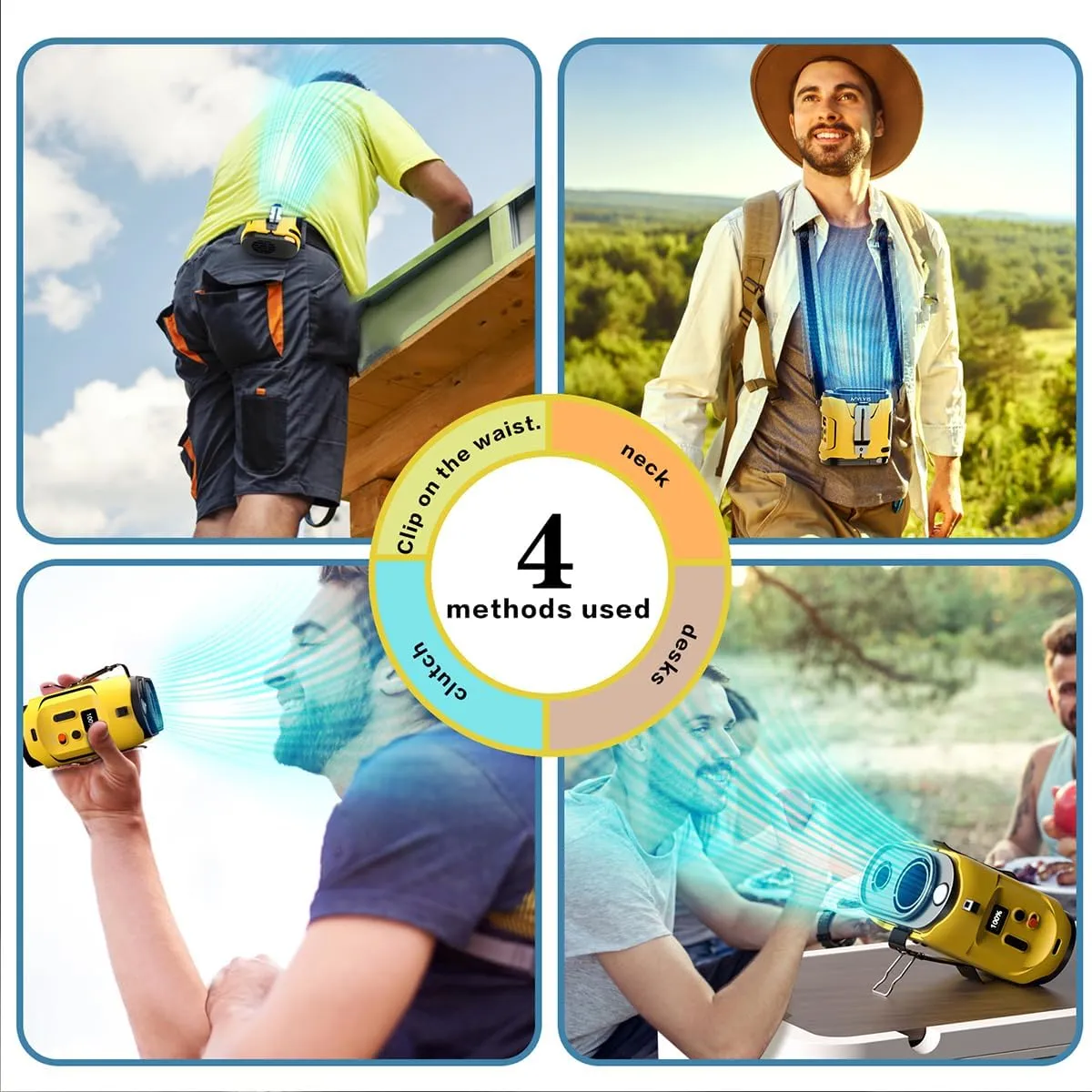 Portable Waist Fan 2025 Upgrade, Personal Fan Clip on with Rechargeable Battery operated, 24H Cooling,5 Speeds,16500RPM Hands-Free Belt Neck Fan for Outdoor Jobsite Gardening Camping Travel (Yellow)