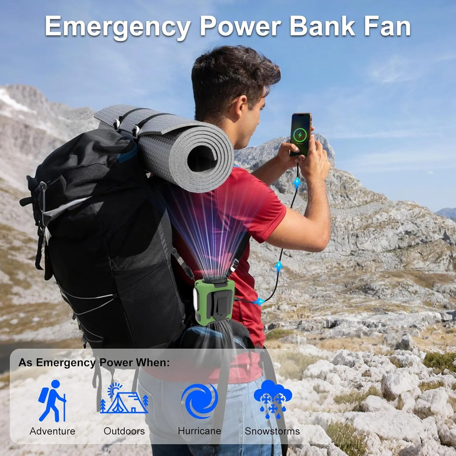 Portable Waist Fan, 2025 Upgraded Portable Fan 10000mAh Rechargeable Wearable Fan, 16000RPM Neck Fan with LED Flashlight, Up to 40 Hours of Working Time, Suitable for Outdoor Work, Camping Trip