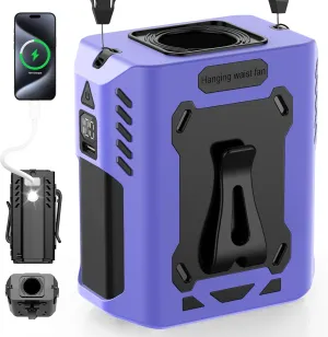 Portable Waist Fan, 5-Speed 14800RPM Strong Airflow, Personal Rechargeable Fan[Max 25H Working Time], 8000mAh Hands-Free Neck Fan, Wearable Belt Fans for Camping/Outdoor/Jobsite/Travel(Purple) Waist-mounted portable fan for outdoor use