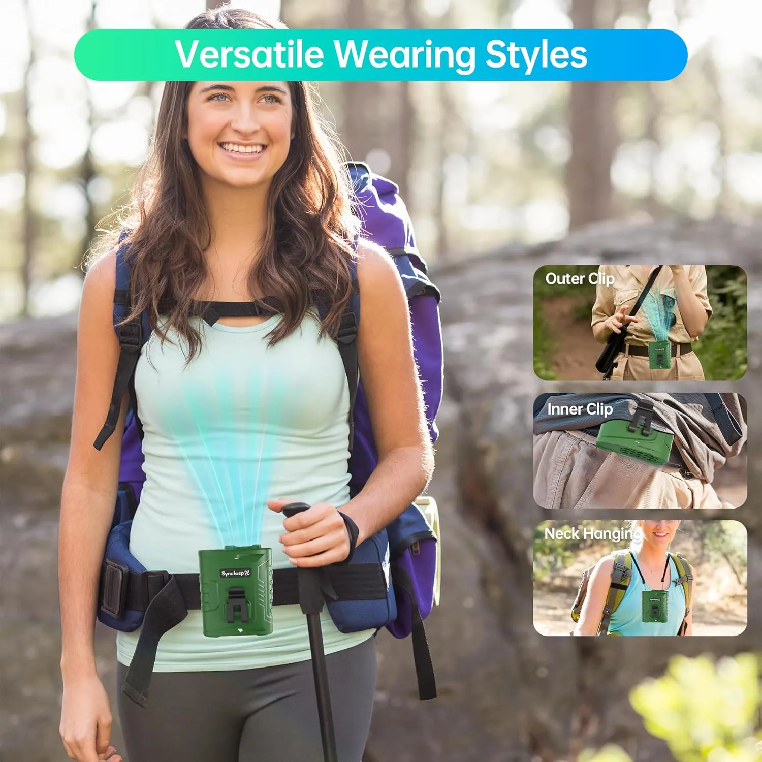 Portable Waist Fan - Belt Clip Fan with 5 Speeds, 39ft/s Ultra-Strong Wind, 5000mAh Rechargeable, 29H Runtime, LED Light, Red-Blue SOS Lamps for Jobsite, Farm, Camp