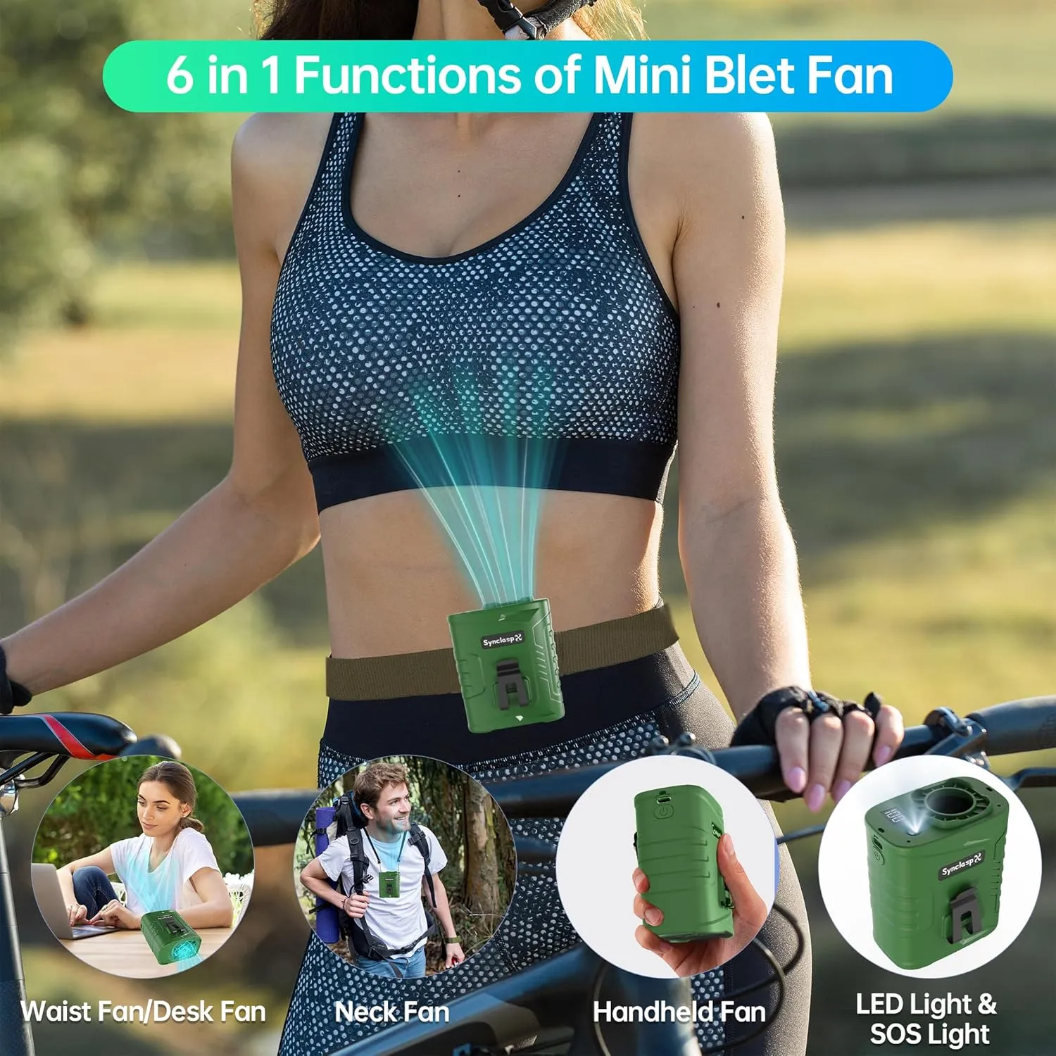 Portable Waist Fan - Belt Clip Fan with 5 Speeds, 39ft/s Ultra-Strong Wind, 5000mAh Rechargeable, 29H Runtime, LED Light, Red-Blue SOS Lamps for Jobsite, Farm, Camp