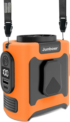 Portable Waist Fan Belt Wearable - Portable Waist Fan Clip On, Belt Fan Clip On Shirt, Rechageable Wearable Fan, Personal Fan Cooling for Travel 16500RPM 10000mAh [Vortex Pro 2025] Orange Waist-mounted portable fan for outdoor use