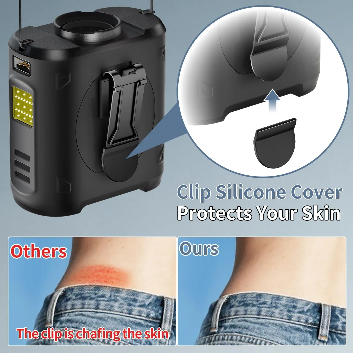 Portable Waist Fan Clip On 10000mAh Wearable Belt Personal Fan 16000RPM Rechargeable Battery operated with 5 Speeds Wind and Light 25H Hands-Free for Cooling Outdoor Camping (Black)
