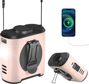 Portable Waist Fan Clip On 10000mAh Wearable Belt Personal Fan 16000RPM Rechargeable Battery operated with 5 Speeds Wind and Light 40H Hands-Free for Cooling Outdoor Camping (Pink) Waist-mounted portable fan for outdoor use