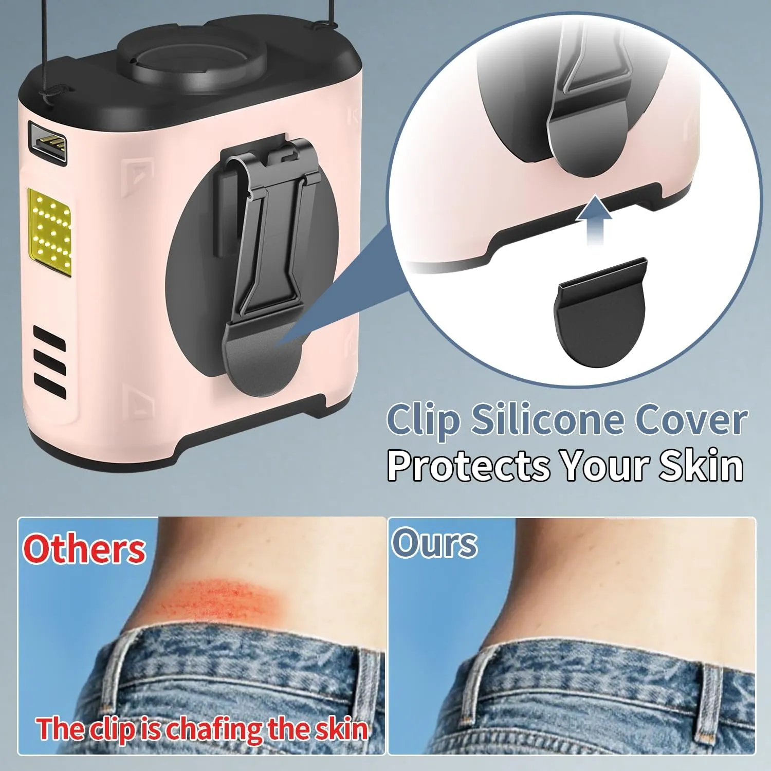 Portable Waist Fan Clip On 10000mAh Wearable Belt Personal Fan 16000RPM Rechargeable Battery operated with 5 Speeds Wind and Light 40H Hands-Free for Cooling Outdoor Camping (Pink)