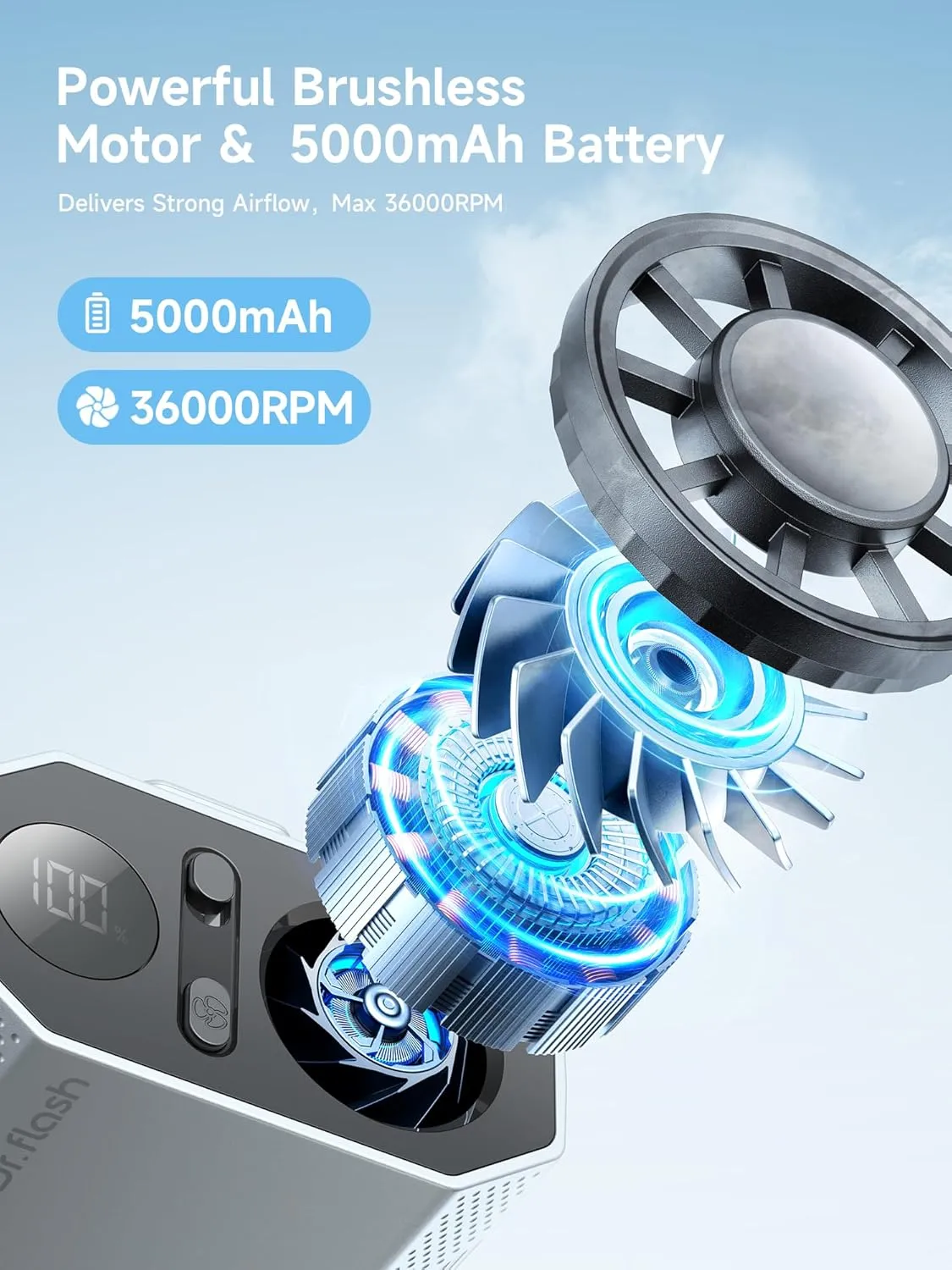 Portable Waist Fan Clip on Belt , 5-Speed Adjustable Wearable Personal Cooling Fans, Rechargeable Battery Operated,Hands-Free Hanging Neck Fan,for Warehouse, Camping, Outdoor,Travel(Black & Gray)