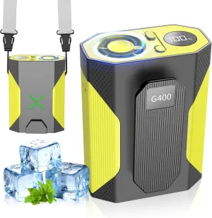 Portable Waist Fan Clip on Belt , 5-Speed Adjustable Wearable Personal Cooling Fans, Rechargeable Battery Operated,Hands-Free Hanging Neck Fan,for Warehouse, Camping, Outdoor,Travel(Black & Yellow) Waist-mounted portable fan for outdoor use