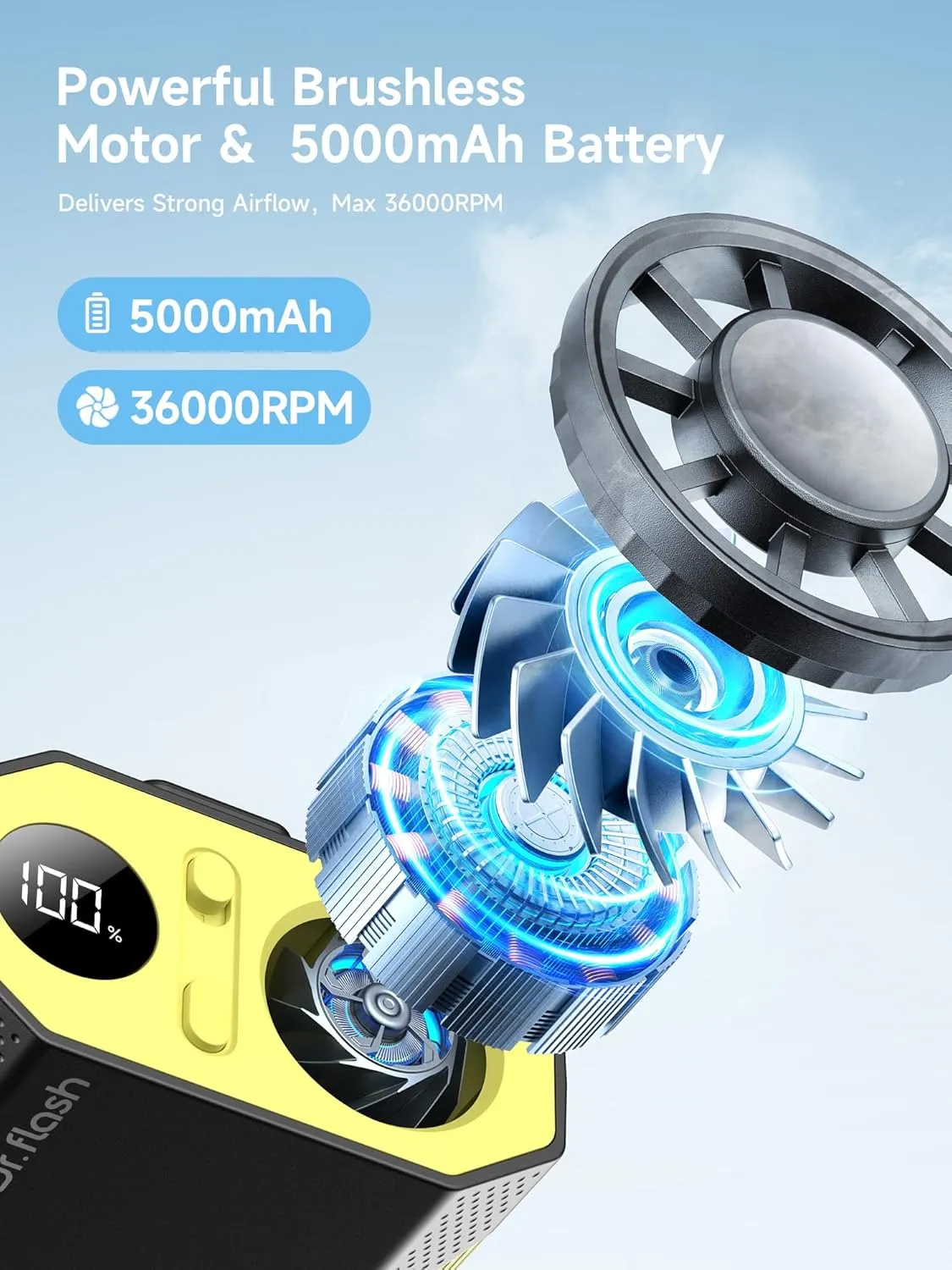 Portable Waist Fan Clip on Belt , 5-Speed Adjustable Wearable Personal Cooling Fans, Rechargeable Battery Operated,Hands-Free Hanging Neck Fan,for Warehouse, Camping, Outdoor,Travel(Black & Yellow)