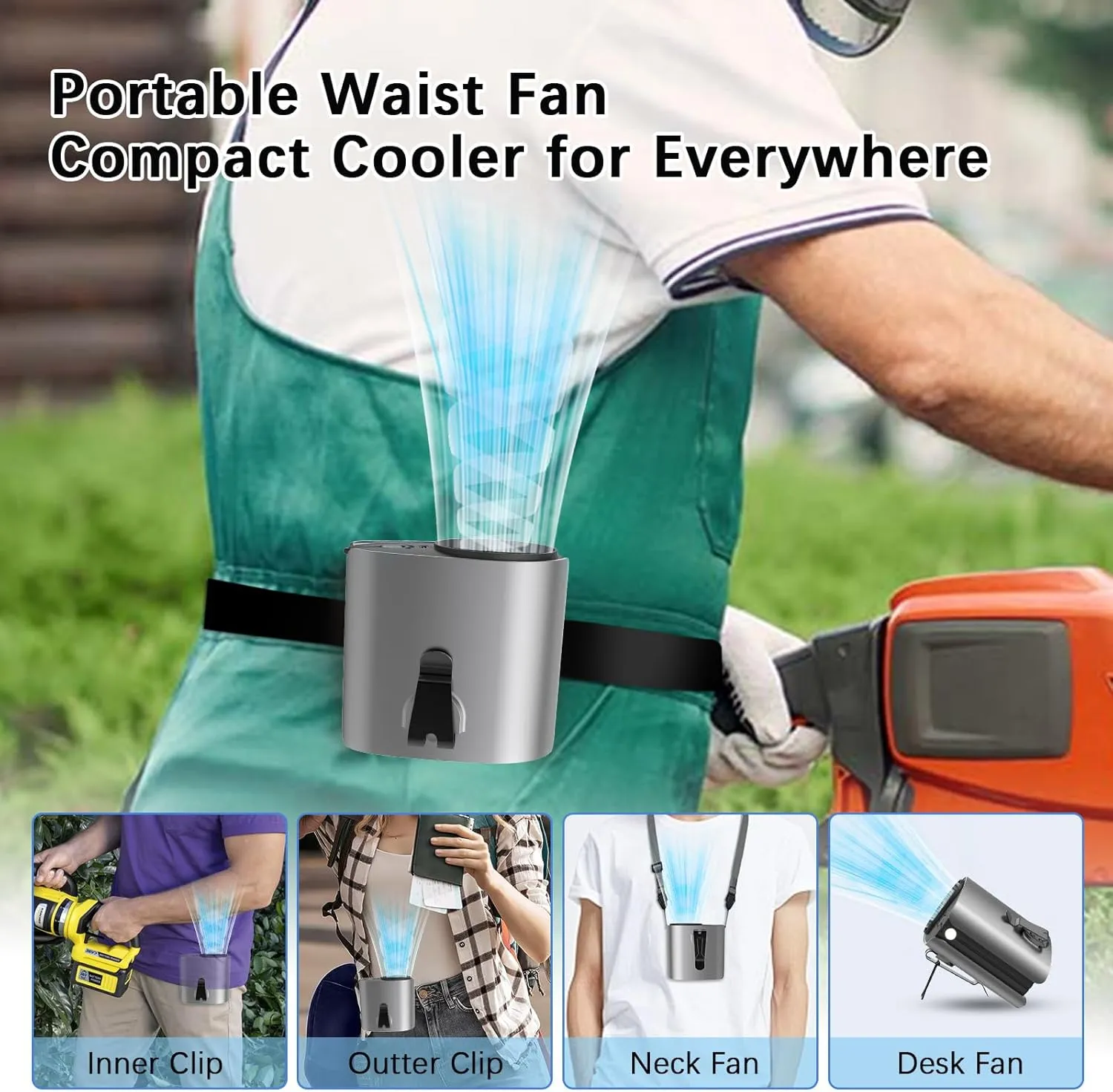 Portable Waist Fan Clip On Belt Fan for Under Shirt 14750RPM 5 Speed 10000mAh Rechargeable Hands-Free Hanging Neck Personal Wearable Fan Body Cooling for Outdoor, Jobsite, Travel