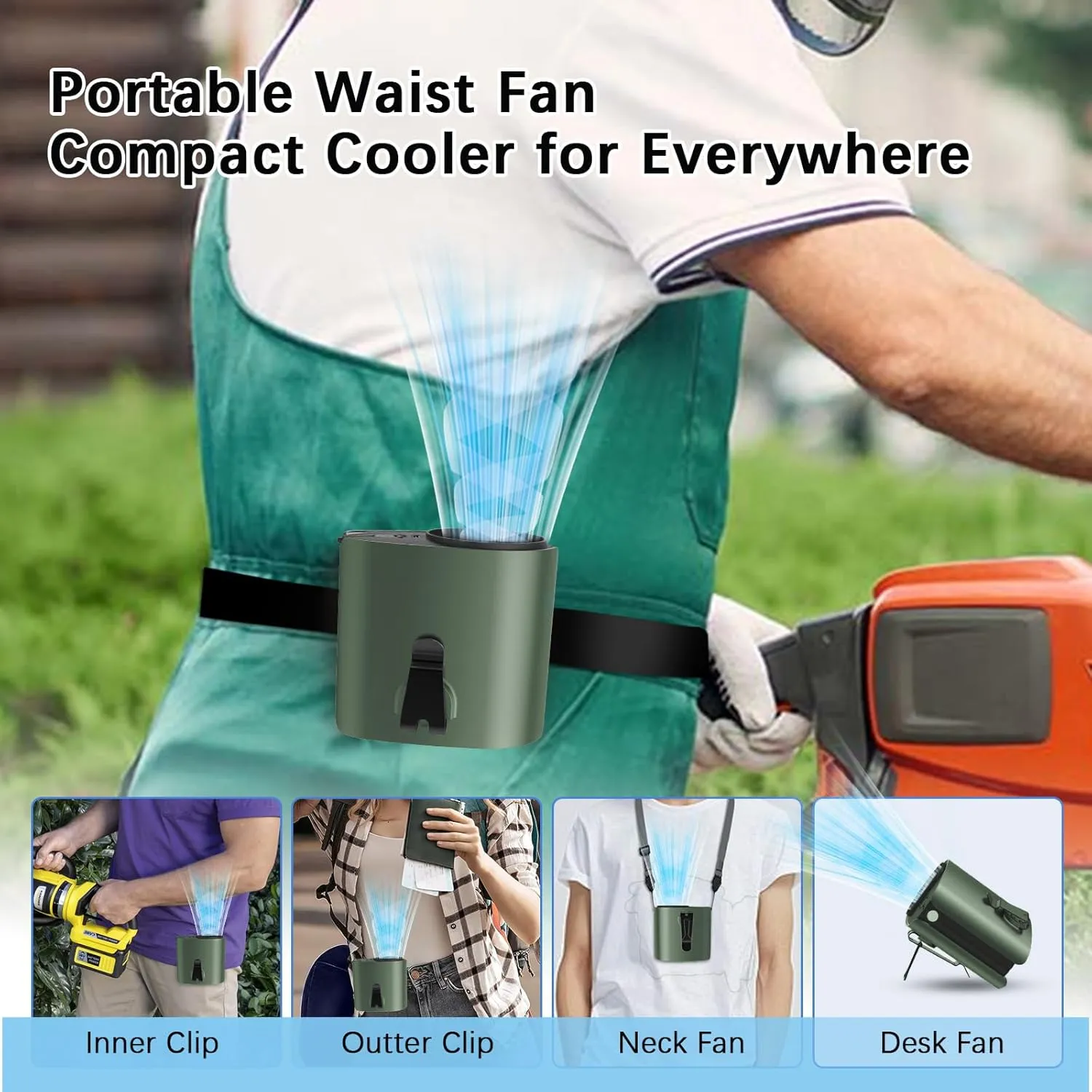 Portable Waist Fan Clip On Belt Fan for Under Shirt 14750RPM 5 Speed 10000mAh Rechargeable Hands-Free Hanging Neck Personal Wearable Fan Body Cooling for Outdoor, Jobsite, Travel