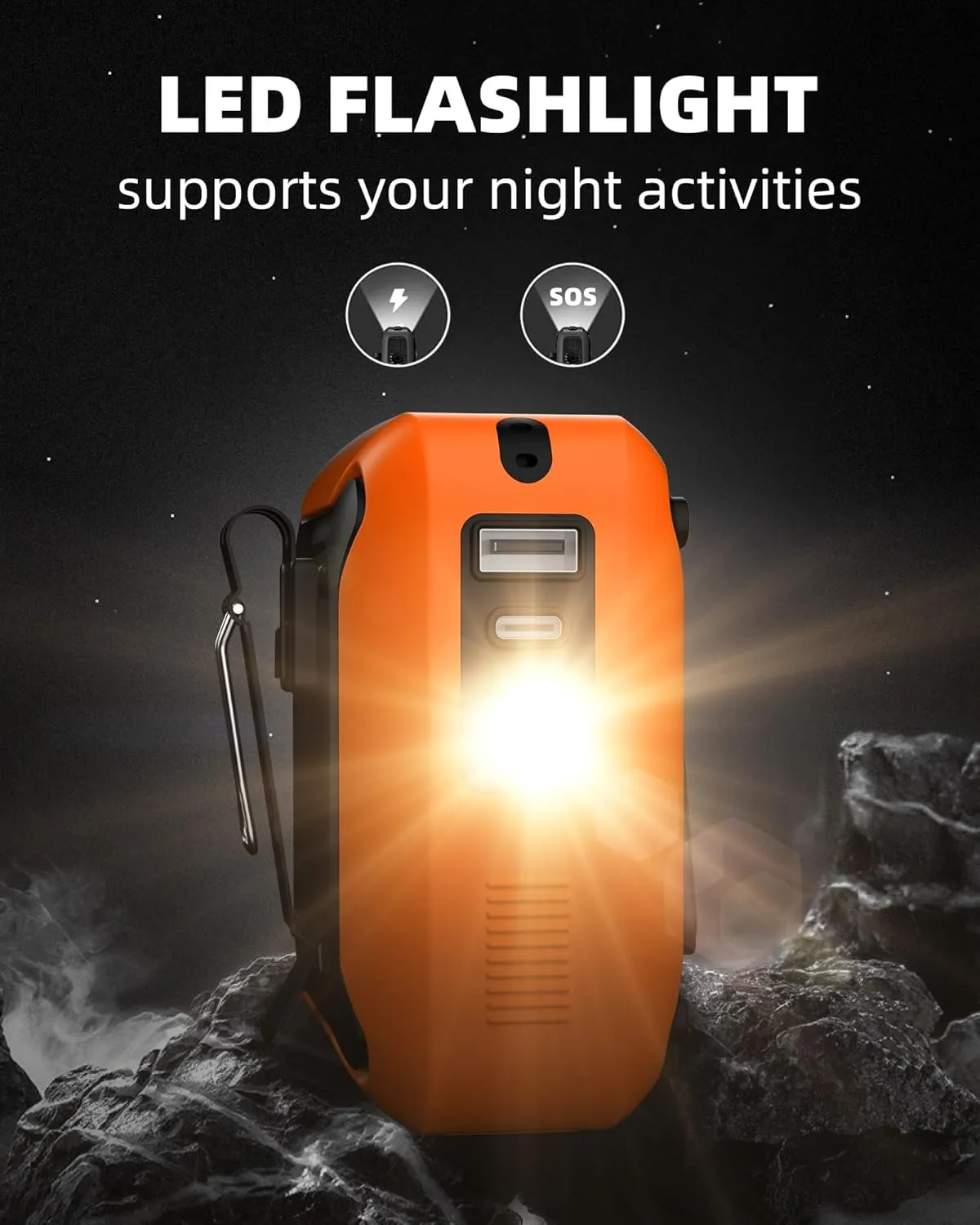 Portable Waist Fan Clip on Belt Under Shirt w/LED Display & Flashlight, 8000mAh Battery Powered, Rechargeable 5-Speed 14600RPM Personal Cooling Fan for Construction, Warehouse, Outdoor Jobsite, Orange