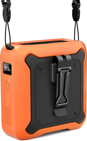 Portable Waist Fan Clip on Belt Under Shirt w/LED Display & Flashlight, 8000mAh Battery Powered, Rechargeable 5-Speed 14600RPM Personal Cooling Fan for Construction, Warehouse, Outdoor Jobsite, Orange Waist-mounted portable fan for outdoor use