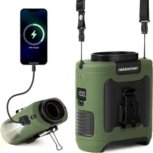 Portable Waist Fan Clip on, Personal Wearable Belt Fan 10000mAh Rechargeable Battery Under Shirt,5 Speeds with light, Neck Fan Hands-Free Cooling For Outdoor Camping Travel (Green) Waist-mounted portable fan for outdoor use