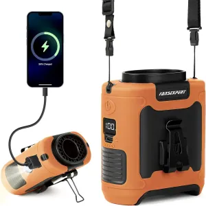 Portable Waist Fan Clip on, Personal Wearable Belt Fan 10000mAh Rechargeable Battery Under Shirt,5 Speeds with light, Neck Fan Hands-Free Cooling For Outdoor Camping Travel (Orange) Waist-mounted portable fan for outdoor use
