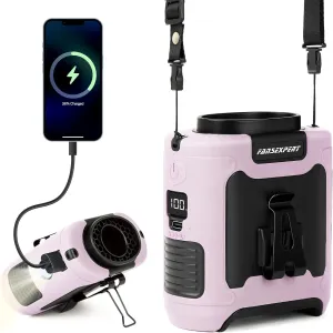 Portable Waist Fan Clip on, Personal Wearable Belt Fan 10000mAh Rechargeable Battery Under Shirt,5 Speeds with light, Neck Fan Hands-Free Cooling For Outdoor Camping Travel (Pink) Waist-mounted portable fan for outdoor use