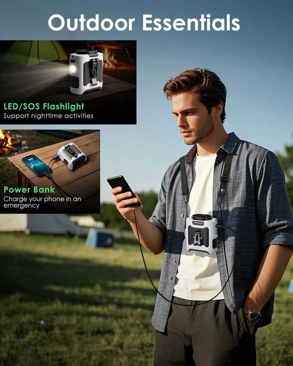 Portable Waist Fan Clip on, Personal Wearable Belt Fan 10000mAh Rechargeable Battery Under Shirt,5 Speeds with light, Neck Fan Hands-Free Cooling For Outdoor Camping Travel (White)