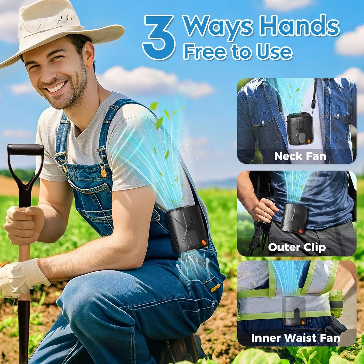 Portable Waist Fan Clip-On Rechargeable: Belt Neck Personal Shirt Fan 6000mAh Battery Operated 6 Speeds & 31H Runtime for Outdoor Camping Travel Workout Jobsite Fishing (Black)