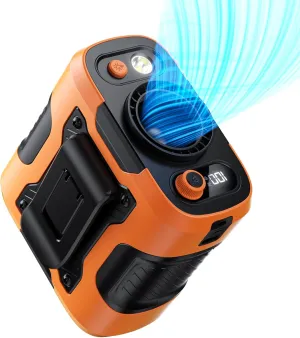 Portable Waist Fan Clip on with Light, 12M/S Quiet & Powerful Silencer Motor, 100 Speeds Wearable Belt Personal Shirt Fan, Digital Display, Upto 24H Cooling and Heatstroke Prevention(Orange) Waist-mounted portable fan for outdoor use