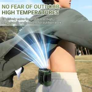 Portable Waist Fan Hands-Free Rechargeable Wearable Neck Strap Desktop Stand and Emergency Light with AI energy-saving Battery 6-24 Hour Runtime, for Outdoor Work Camping Travel and Sports Waist-mounted portable fan for outdoor use