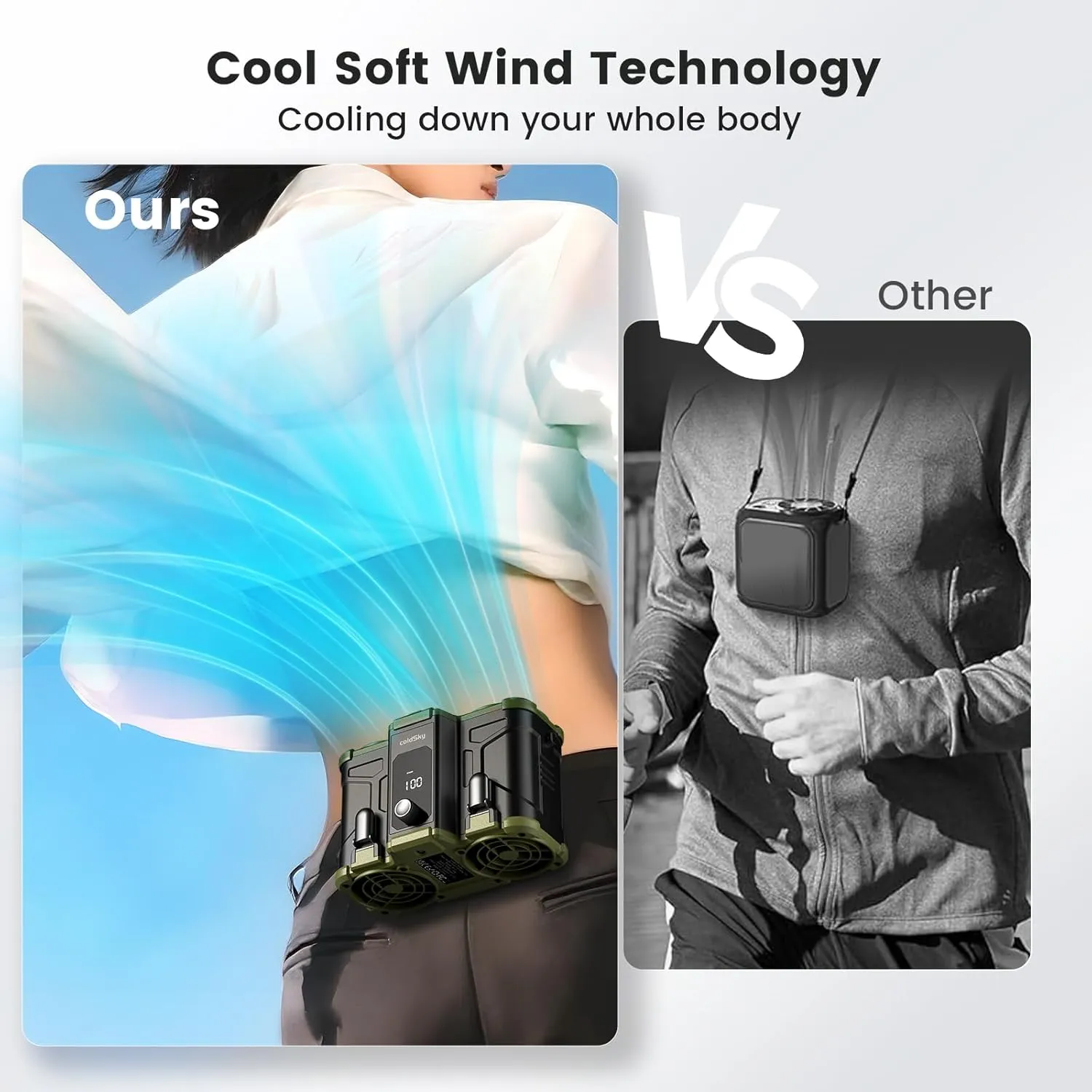 Portable Waist Fan, High Speed Dual-Motor Personal Rechargeable Fan, 1-150 Adjustable Wind Speed Clip-on Wearable Belt & Hands-Free Neck Fan for Oudoor, Camping, Jobsite - Green