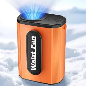 Portable Waist Fan, Neck Fan Rechargeble with 4-Speed Setting, 17500RPM Strong Airflow, Dual-Sided Clip on Personal Wearable Shirt Belt Fan Battery Operated For Travel, Jobsite,Camping,Orange Waist-mounted portable fan for outdoor use