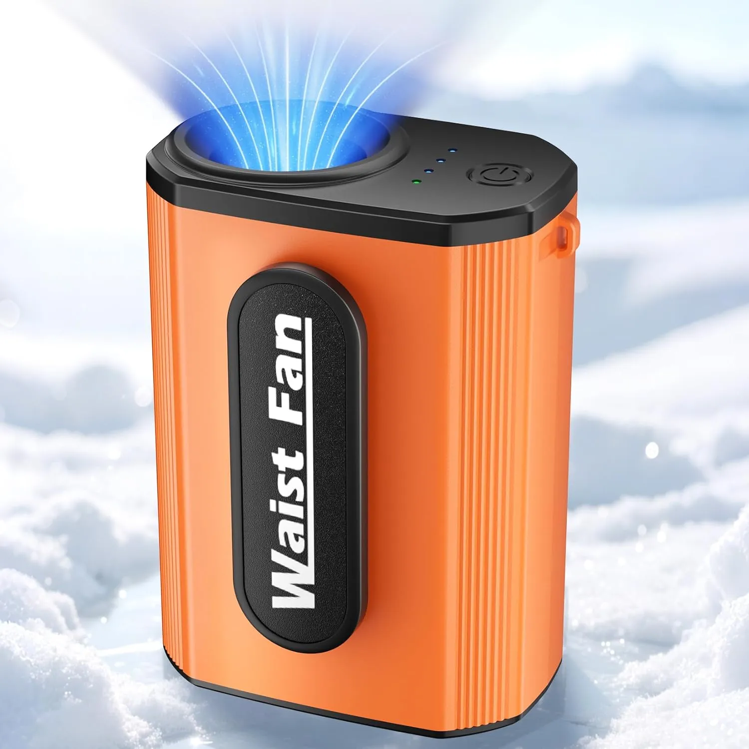 Portable Waist Fan, Neck Fan Rechargeble with 4-Speed Setting, 17500RPM Strong Airflow, Dual-Sided Clip on Personal Wearable Shirt Belt Fan Battery Operated For Travel, Jobsite,Camping,Orange Waist-mounted portable fan for outdoor use