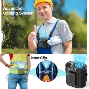 Portable Waist Fan, Personal Rechargeable Clip Belt Fan with Strong Airflow, Cooling Shirt Fan with 10000mAh MAX 26H Working Time, Upgrade MAX 11000 RPM for Jobsite, Farming, Fishing(BLack) Waist-mounted portable fan for outdoor use
