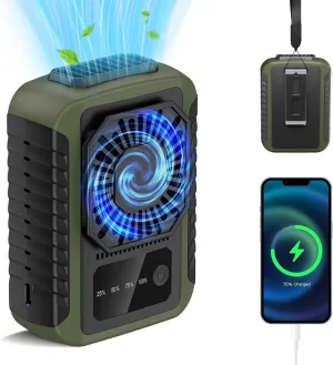 Portable Waist Fan, Personal Under Shirt Fan 6000mAh Battery Rechargeable, 20H Working Time, 3-speed Body Waist Fan Clip on Belt, Wearable Necklace Fan for Outdoor, Travel, Sport, Jobsite (Green) Waist-mounted portable fan for outdoor use