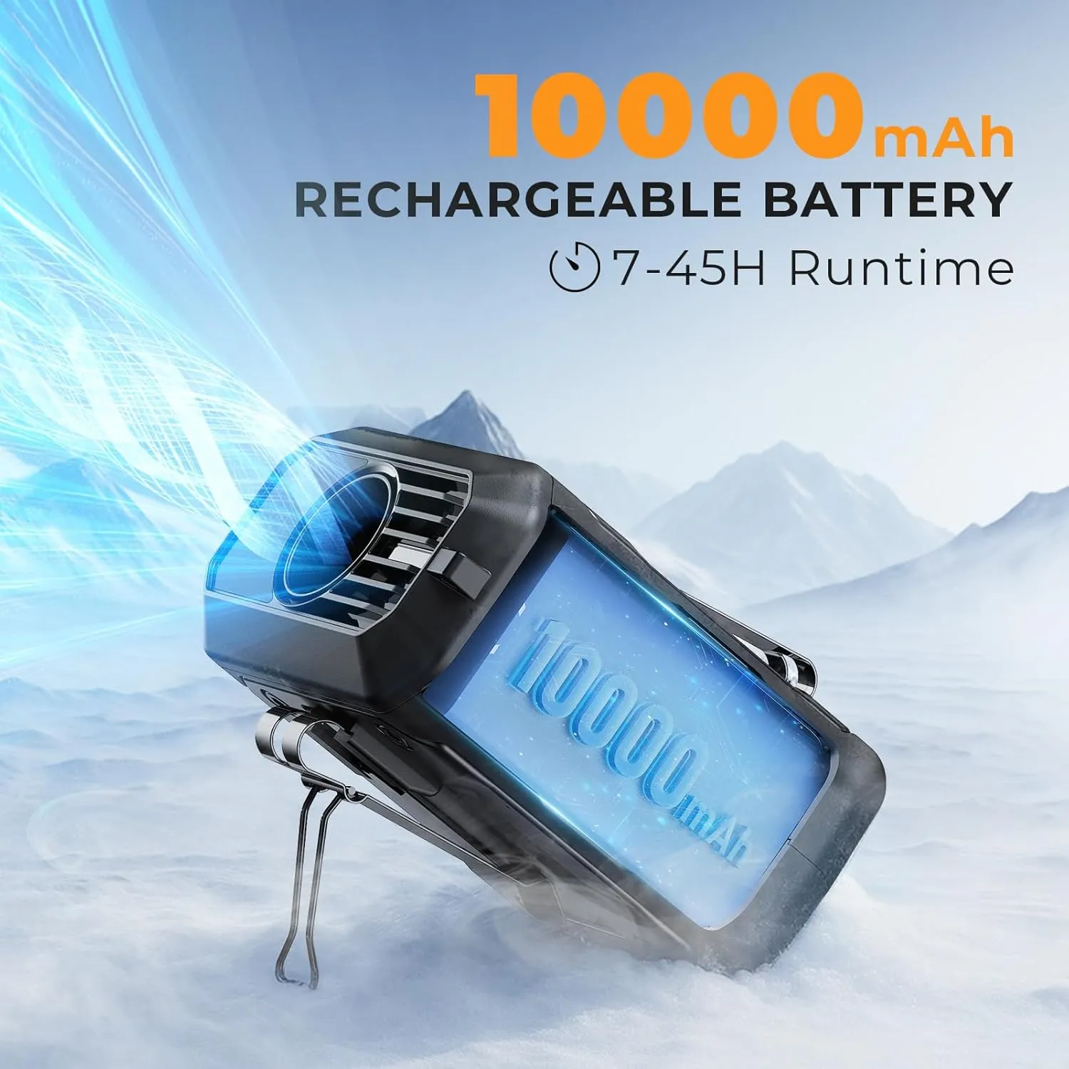 Portable Waist Fan Rechargeable, 10000mAh Battery Powered & 45H Runtime, 10-Speed Personal Fan w/Lanyard, Flash Light, LED Display, Clip on Wearable Belt for Jogging Hiking Jobsite Warehouse