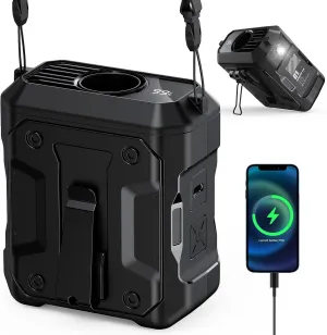 Portable Waist Fan Rechargeable, 10000mAh Battery Powered & 45H Runtime, 10-Speed Personal Fan w/Lanyard, Flash Light, LED Display, Clip on Wearable Belt for Jogging Hiking Jobsite Warehouse Waist-mounted portable fan for outdoor use