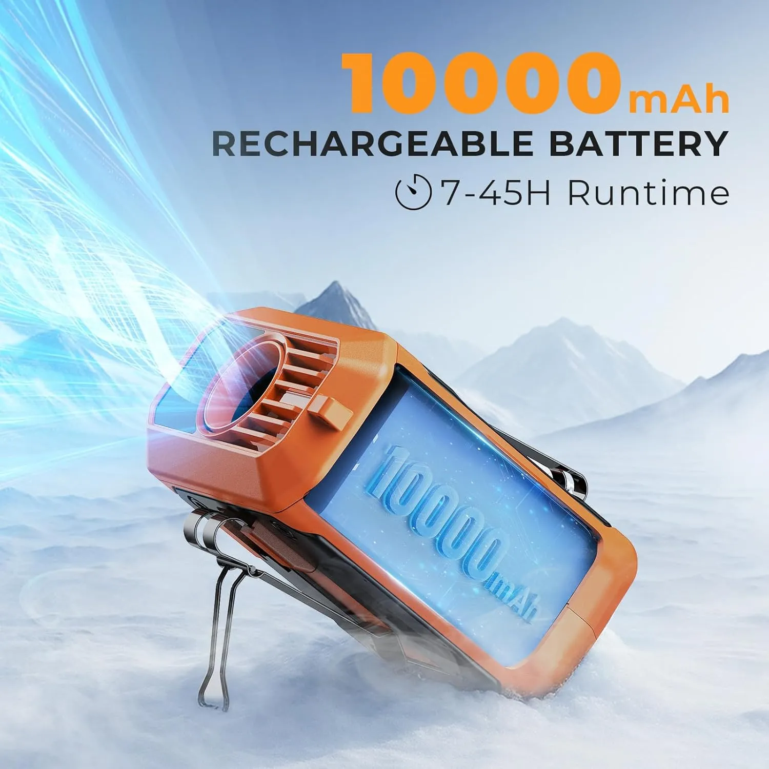 Portable Waist Fan Rechargeable, 10000mAh Battery Powered & 45H Runtime, 10-Speed Personal Fan w/Lanyard, Flash Light, LED Display, Clip on Wearable Belt for Jogging Hiking Jobsite Warehouse
