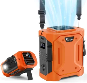 Portable Waist Fan Rechargeable 10000mAh: Clip-On Belt & Neck Wearable Cooling Fan with 5 Speeds, 16000 RPM & LED Flashlight/SOS Light - 35H Runtime for Outdoor, Camping, Travel, Workout, Jobsite Waist-mounted portable fan for outdoor use