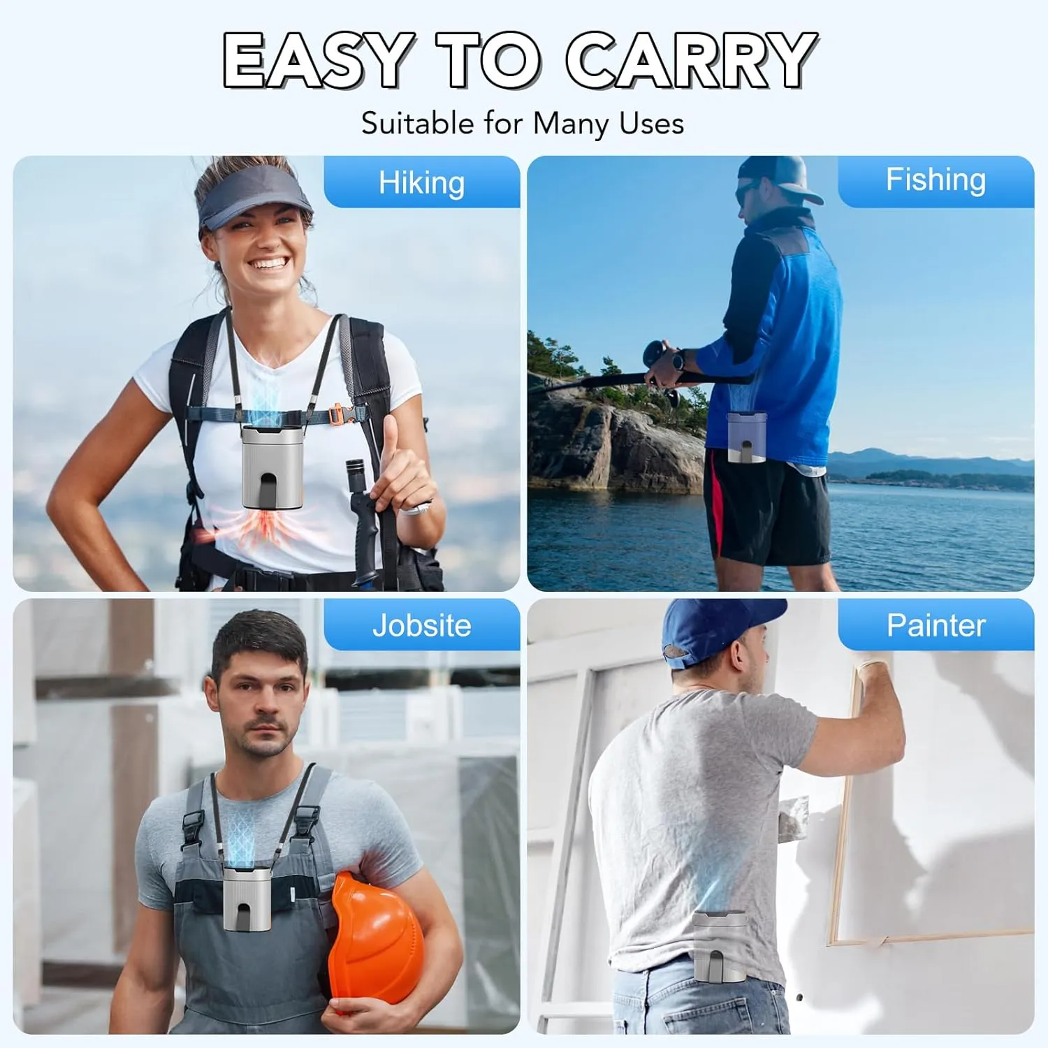 Portable Waist Fan, Rechargeable 3000mAh Battery, 25H Runtime, 6600RPM Turbo Dual Clip, 4 Speeds Adjustable, Belt Fans for Hiking, Riding, Fishing, Hands-Free Hanging Fan Gifts for Hiker, Worker