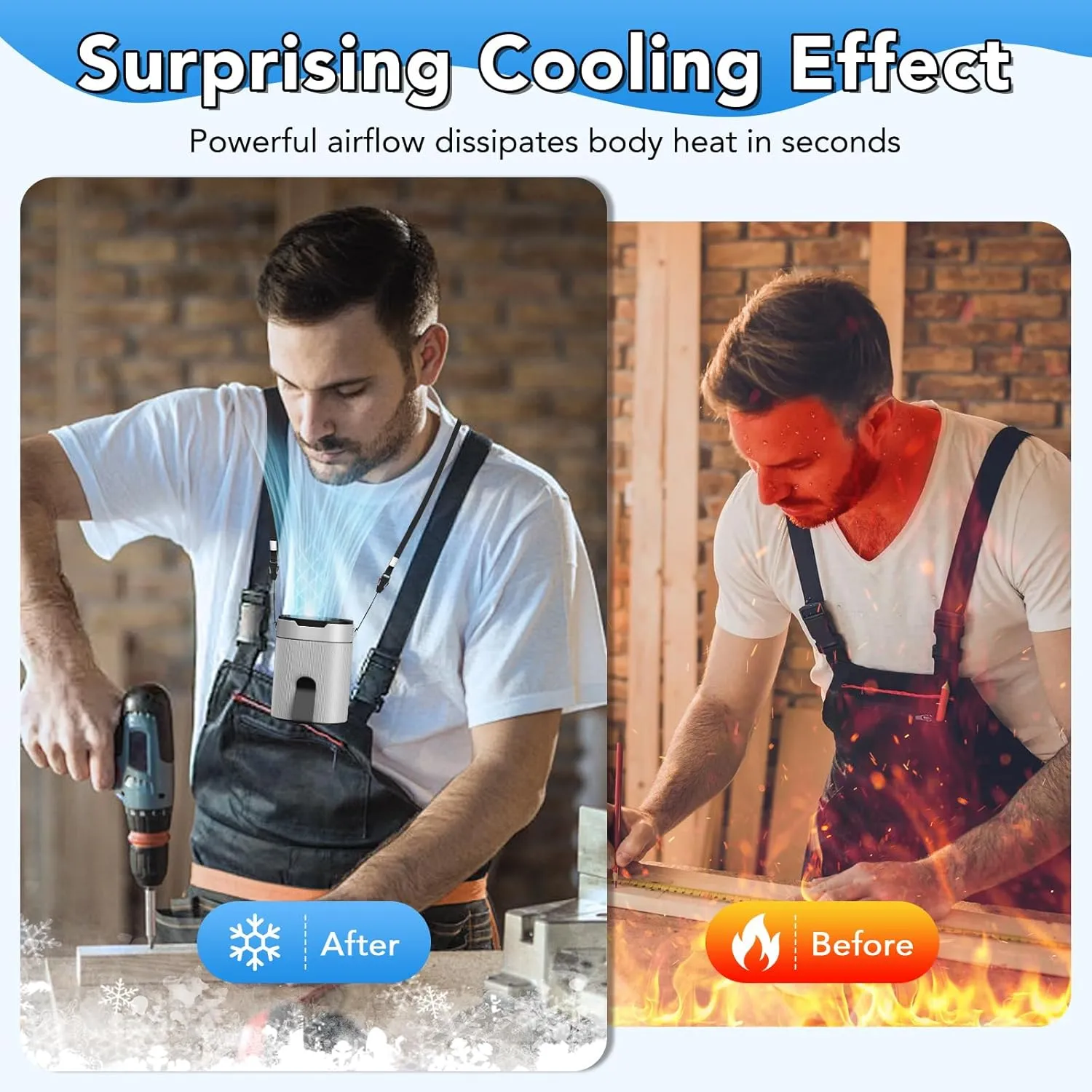 Portable Waist Fan, Rechargeable 3000mAh Battery, 25H Runtime, 6600RPM Turbo Dual Clip, 4 Speeds Adjustable, Belt Fans for Hiking, Riding, Fishing, Hands-Free Hanging Fan Gifts for Hiker, Worker