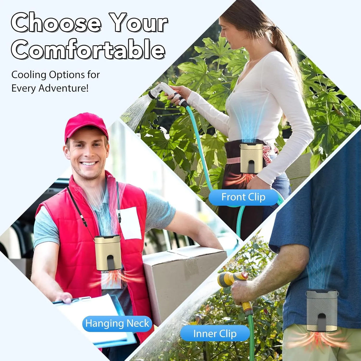 Portable Waist Fan, Rechargeable 3000mAh Battery, 25H Runtime, 6600RPM Turbo Dual Clip, 4 Speeds Adjustable, Belt Fans for Hiking, Riding, Fishing, Hands-Free Hanging Fan Gifts for Hiker, Worker