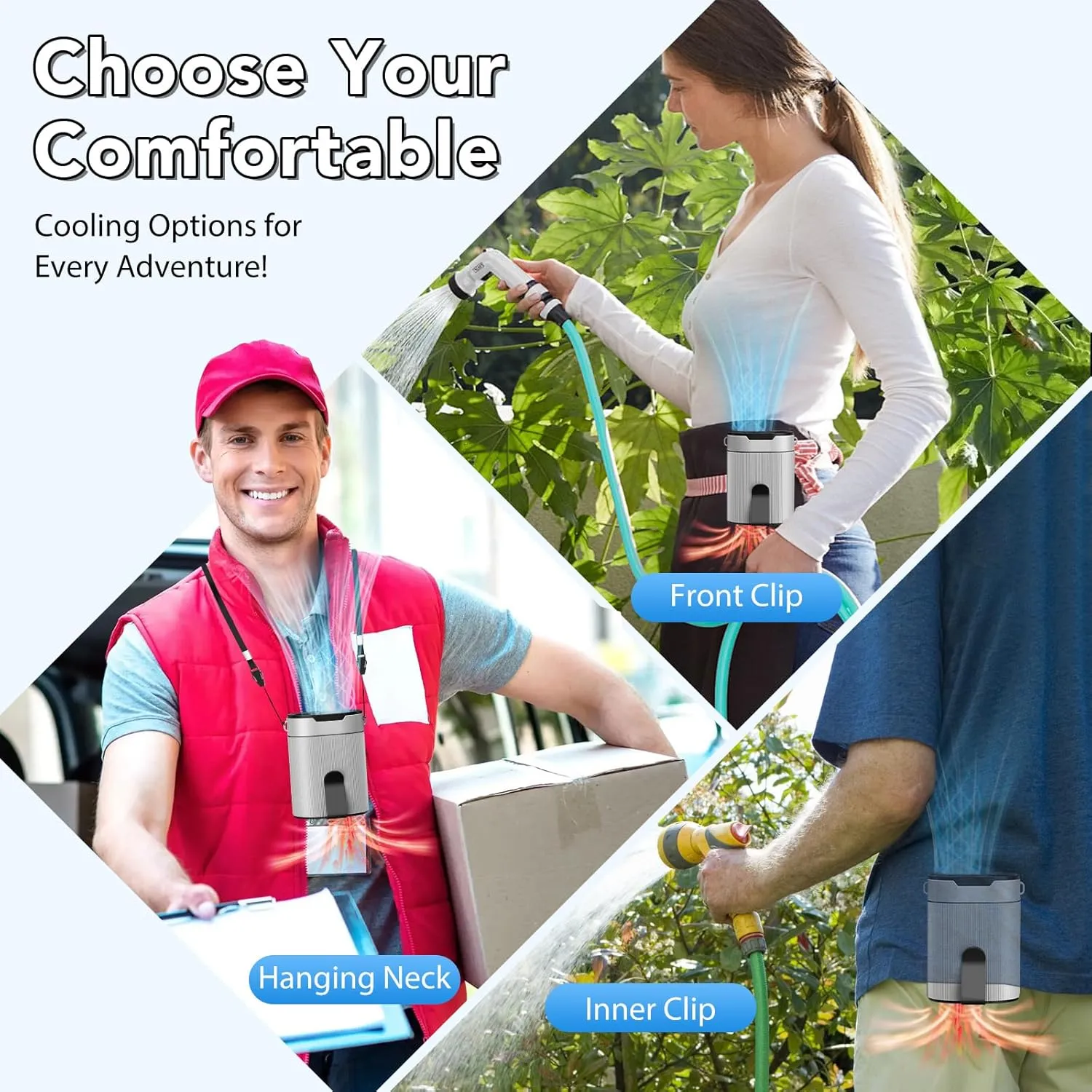 Portable Waist Fan, Rechargeable 3000mAh Battery, 25H Runtime, 6600RPM Turbo Dual Clip, 4 Speeds Adjustable, Belt Fans for Hiking, Riding, Fishing, Hands-Free Hanging Fan Gifts for Hiker, Worker