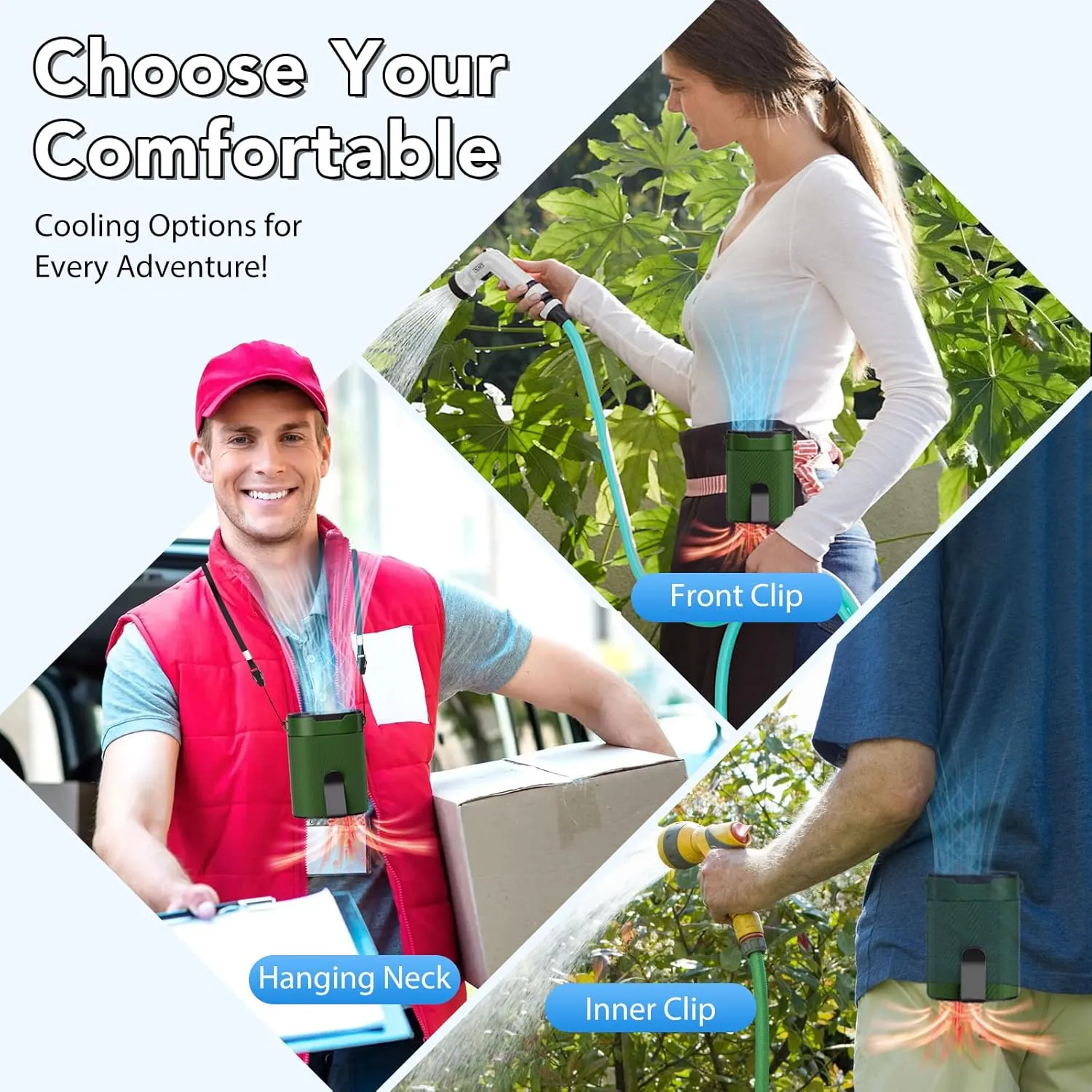 Portable Waist Fan, Rechargeable 3000mAh Battery, 25H Runtime, 6600RPM Turbo Dual Clip, 4 Speeds Adjustable, Belt Fans for Hiking, Riding, Fishing, Hands-Free Hanging Fan Gifts for Hiker, Worker