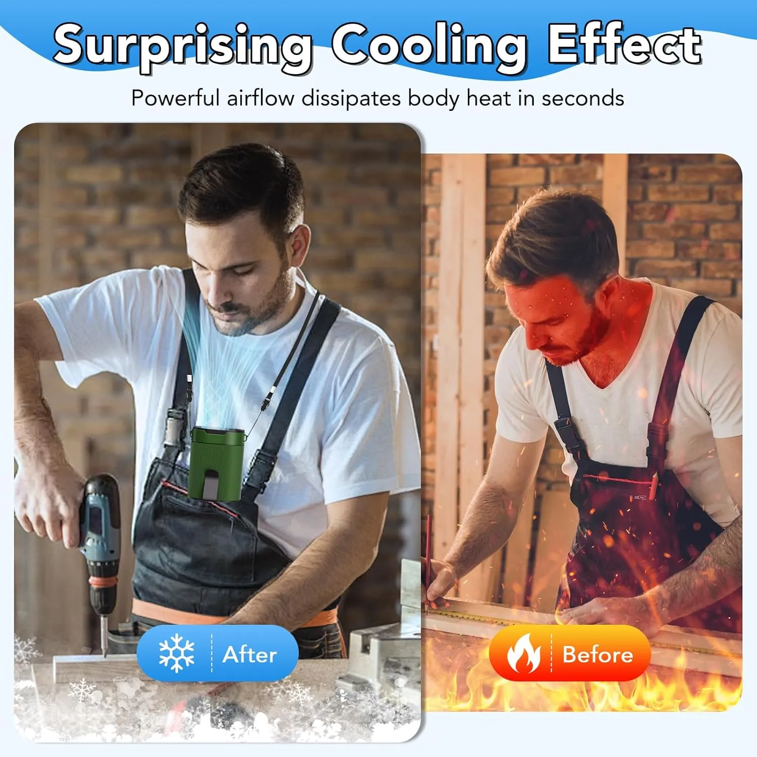 Portable Waist Fan, Rechargeable 3000mAh Battery, 25H Runtime, 6600RPM Turbo Dual Clip, 4 Speeds Adjustable, Belt Fans for Hiking, Riding, Fishing, Hands-Free Hanging Fan Gifts for Hiker, Worker