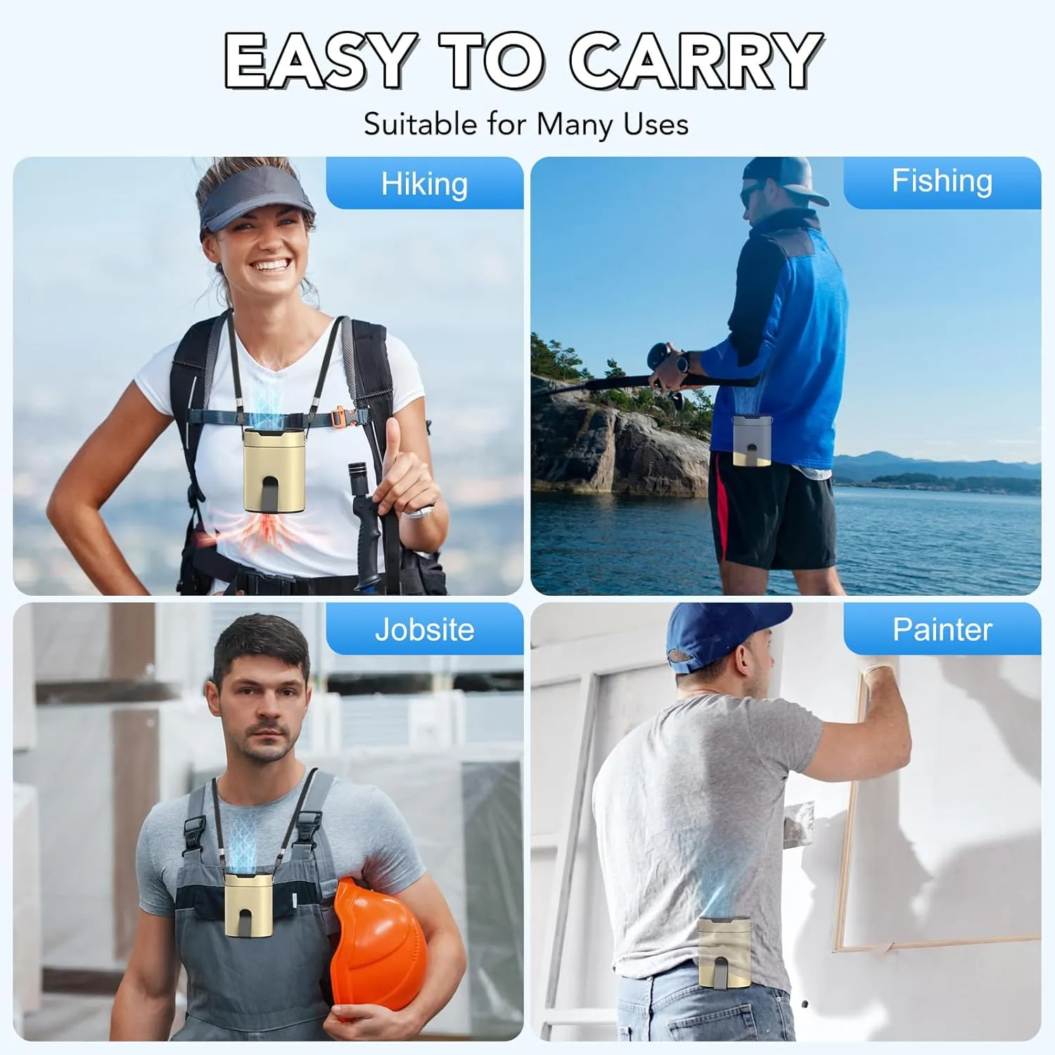 Portable Waist Fan, Rechargeable 3000mAh Battery, 25H Runtime, 6600RPM Turbo Dual Clip, 4 Speeds Adjustable, Belt Fans for Hiking, Riding, Fishing, Hands-Free Hanging Fan Gifts for Hiker, Worker