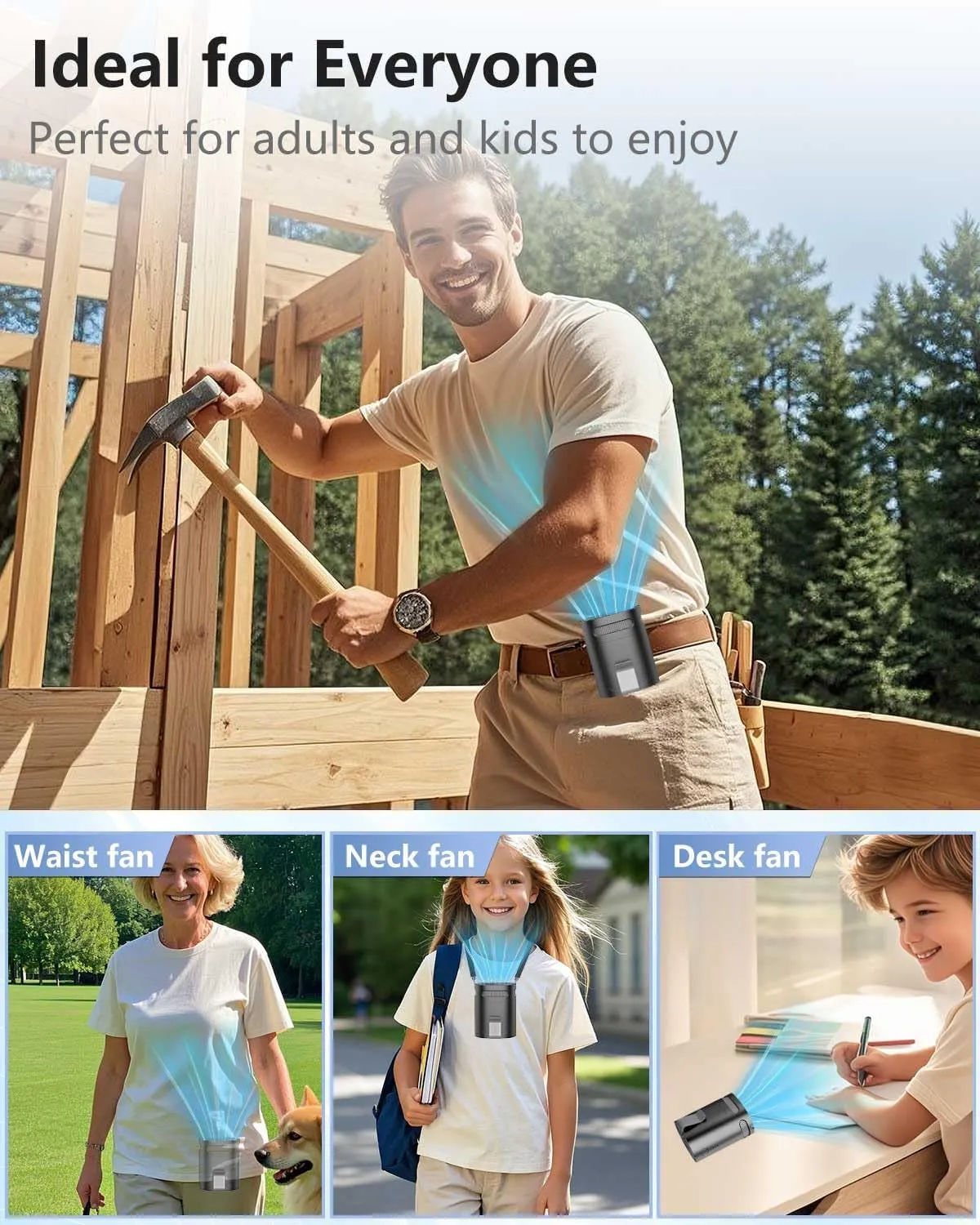 Portable Waist Fan Rechargeable Quiet-Small Light Weight Personal Fans Battery Operated Ac,Cool Clip Fan Under Shirt Clothes Waistband Belt Buckle Pant Pocket for Construction Worker Blue Collar Men