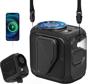 Portable Waist Fan Rechargeable,10000mAh Mini Neck Fan With AI Chip,5 Speeds Strong Airflow,Max 20H Working Time,LED Light,Personal Clip Belt Fan for Outdoor,Traveling,Jobsite(Black). Waist-mounted portable fan for outdoor use