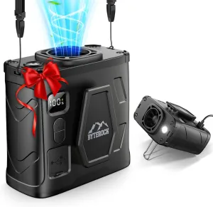 Portable Waist Fan with 16000RPM Turbo Wind, 40H Runtime, 10000mAh Battery  Clip-On, Neck, or Desk Use, Flashlight & USB Charging Support for Outdoor Work, Camping  Black Waist-mounted portable fan for outdoor use