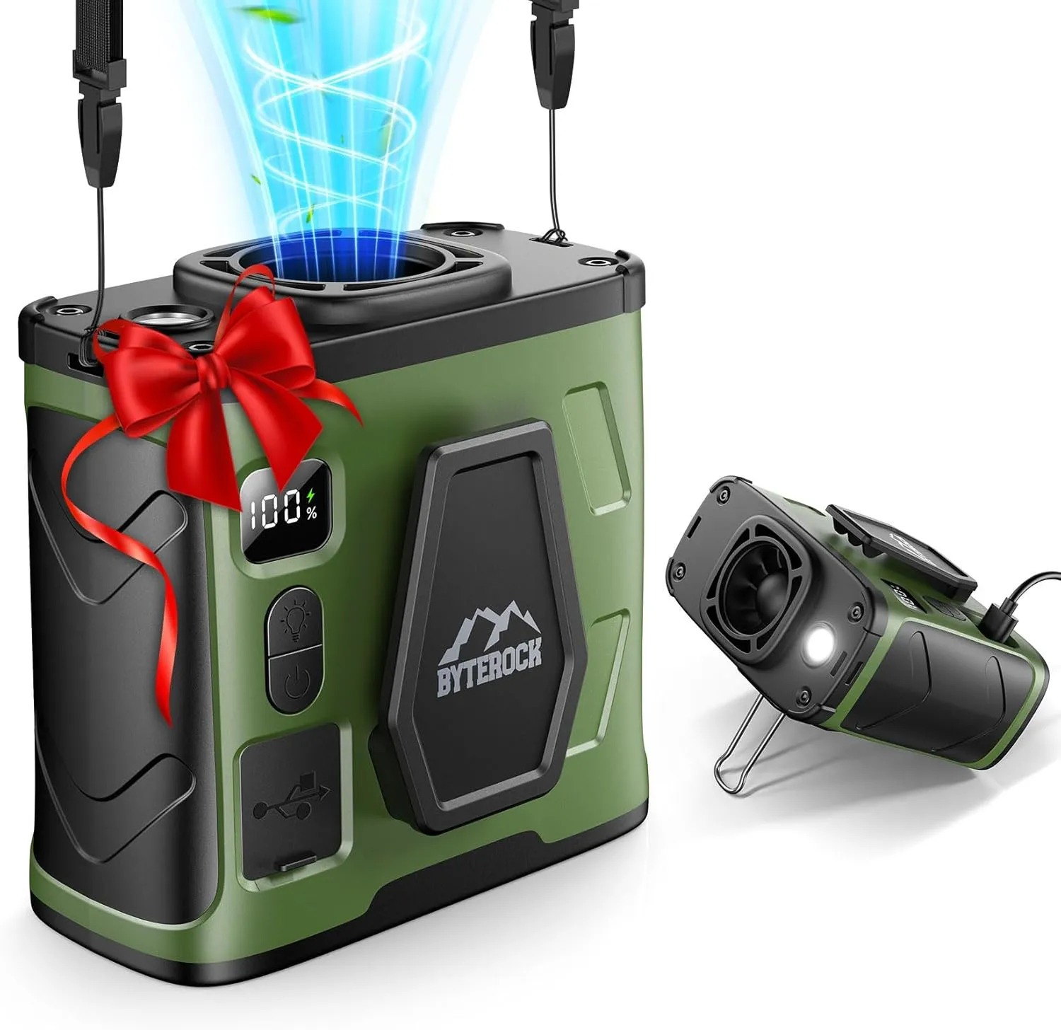 Portable Waist Fan with 16000RPM Turbo Wind, 40H Runtime, 10000mAh Battery  Clip-On, Neck, or Desk Use, Flashlight & USB Charging Support for Outdoor Work, Camping  Green Waist-mounted portable fan for outdoor use