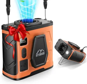 Portable Waist Fan with 16000RPM Turbo Wind, 40H Runtime, 10000mAh Battery  Clip-On, Neck, or Desk Use, Flashlight & USB Charging Support for Outdoor Work, Camping  Orange Waist-mounted portable fan for outdoor use